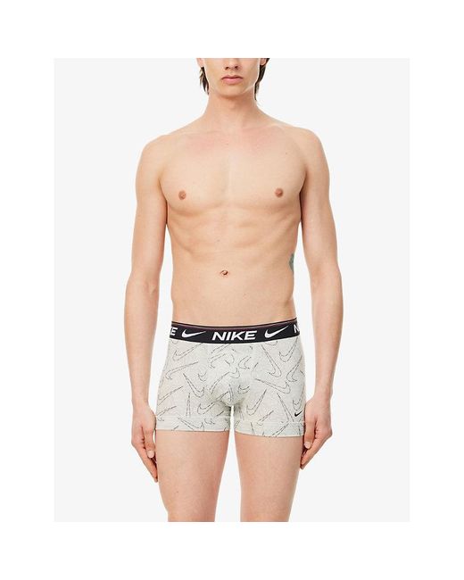 Nike White Logo-waistband Pack Of Three Stretch-recycled Polyester Trunks for men