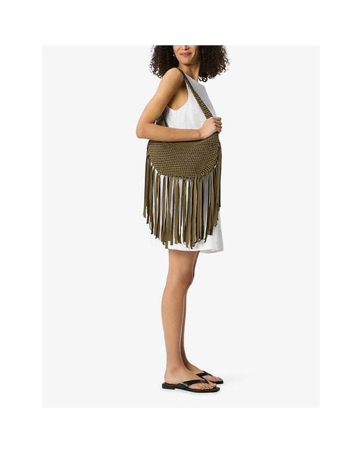 Whistles Black Adaline Fringed Crochet Shoulder Bag