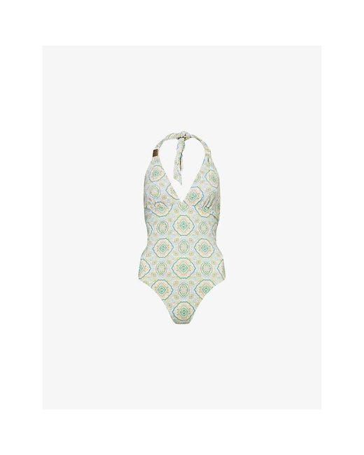 Heidi Klein White Hacienda Halterneck Slider Swimsuit
