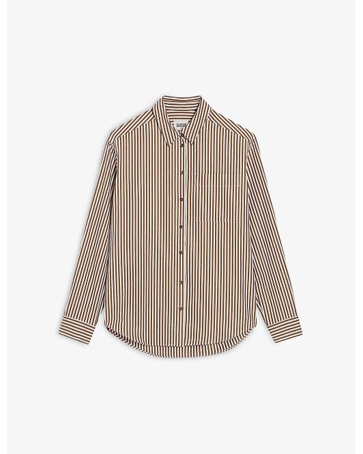 Claudie Pierlot Natural Striped-pattern Curved-hem Cotton Shirt