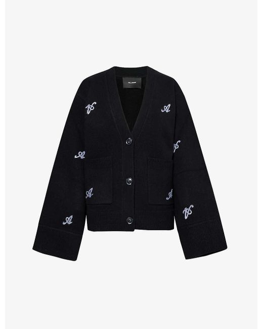 Axel Arigato Black Archive Monogram-embroidered Relaxed-fit Wool-knit Cardigan