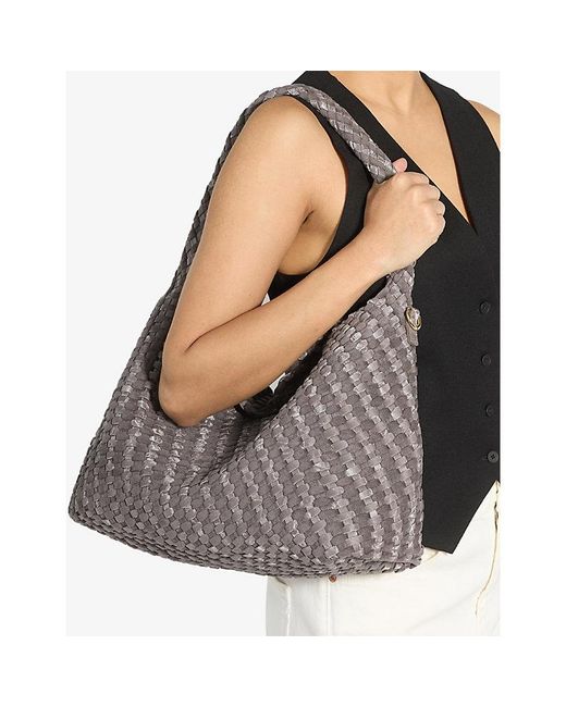 Dune Gray Deliberate Large Woven Faux-Leather Shoulder Bag