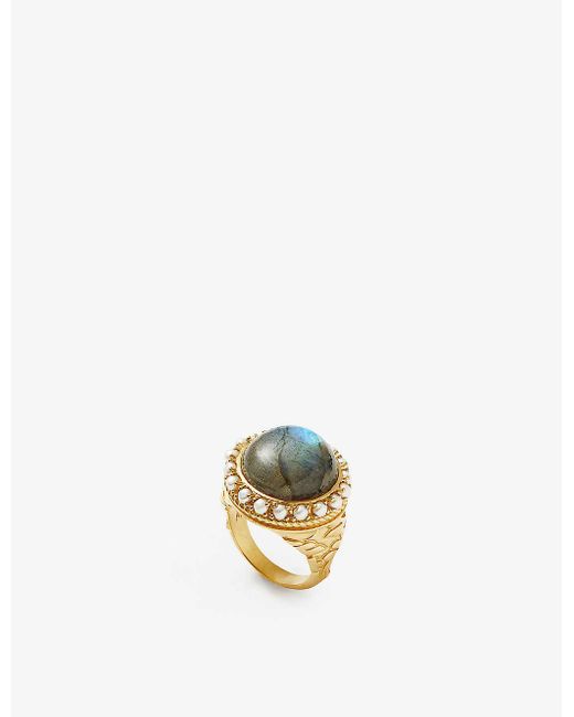 Missoma Metallic Harris Reed X Recycled 18ct Yellow -plated Brass, Labradorite And Pearl Ring