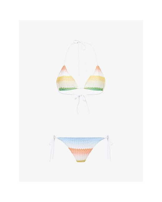 Missoni White Zig Zag Raschel-Knit Bikini Set