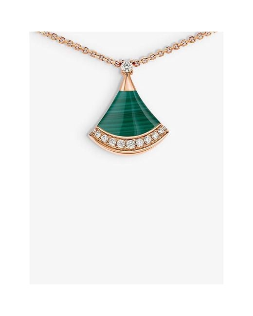 BVLGARI White Divas' Dream 18Ct Rose- 0.13Ct Brilliant-Cut Diamond And Malachite Pendant Necklace