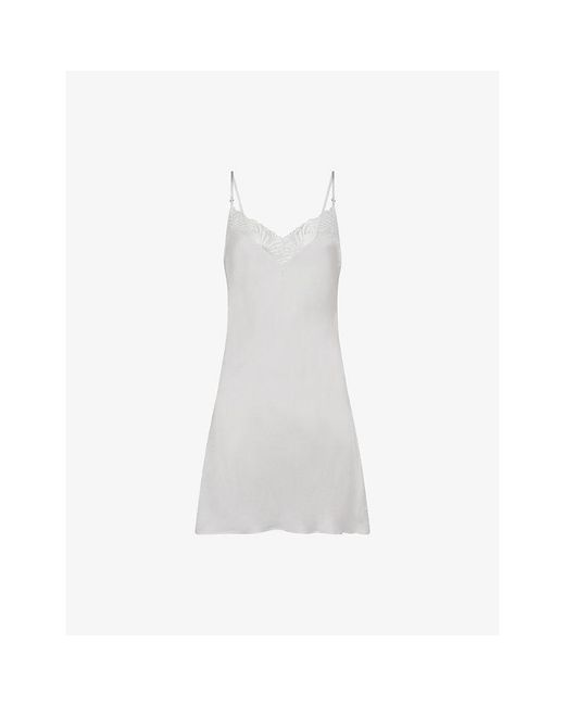 Chantelle White Legend Lace-Trim Satin Nightdress