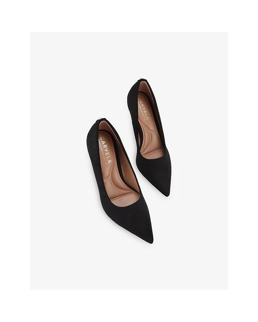 Carvela Kurt Geiger Black Corletta Wide-Fit Heeled Faux-Leather Courts