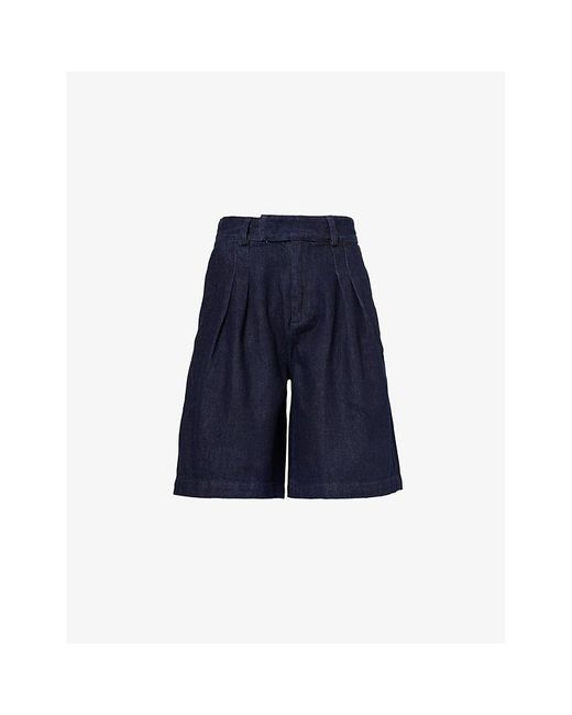 Frankie Shop Blue Xavier Relaxed-fit High-rise Denim Shorts