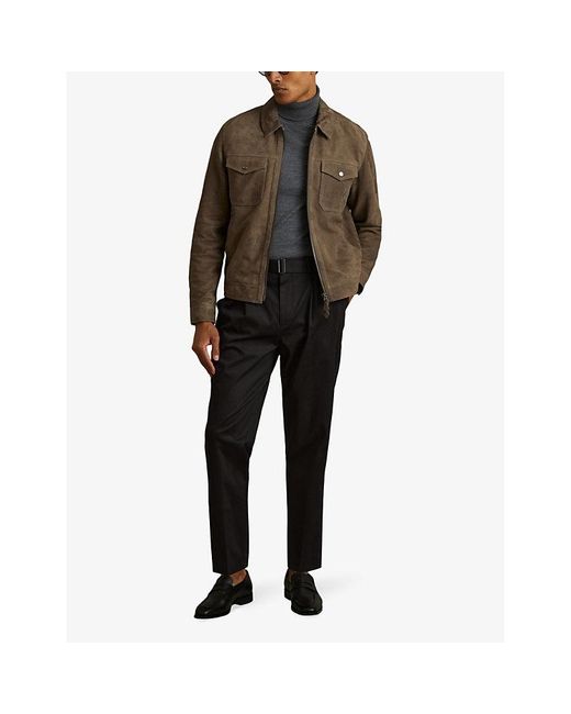 Reiss Brown Pike Patch-Pocket Regular-Fit Suede Jacket for men