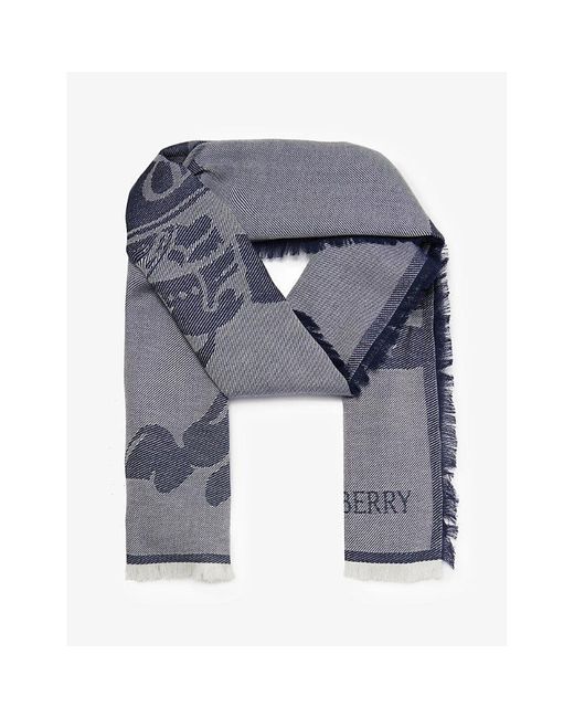 Burberry Gray Equestrian Knight Design Jacquard-pattern Wool-blend Scarf for men