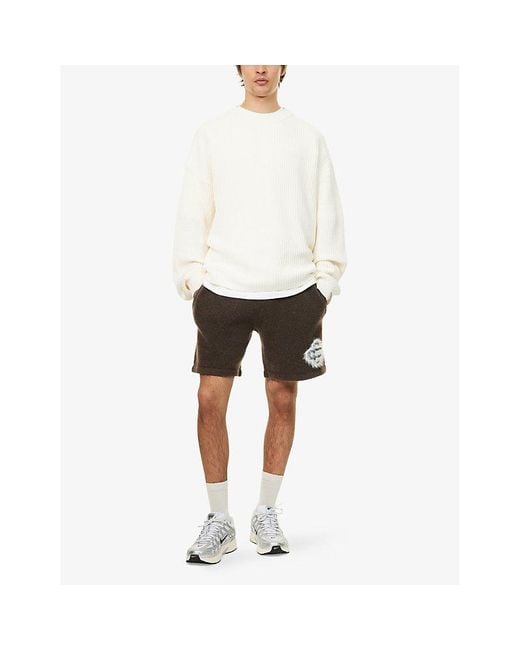 The Couture Club Brown Fluffy Emblem Relaxed-Fit Knitted Shorts for men