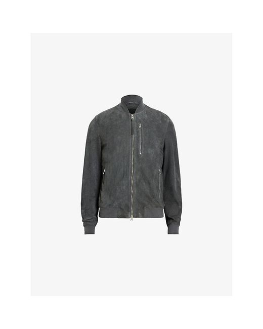 AllSaints Gray Kemble Regular-Fit Zip-Up Suede Bomber Jacket for men