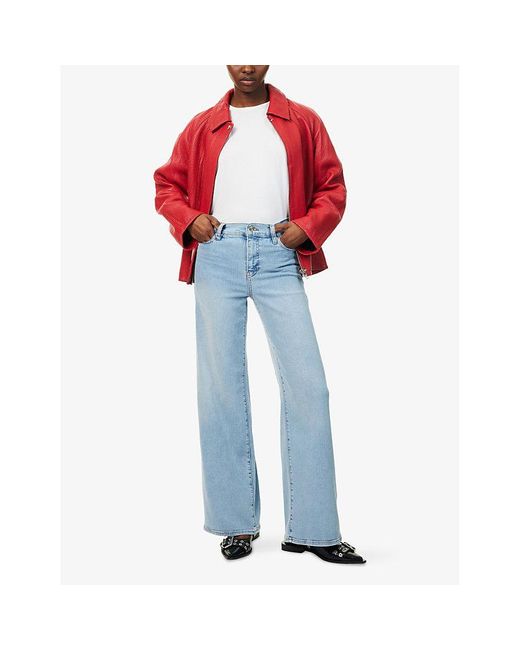 FRAME Blue Le Slim Palazzo Five-Pockets Wide-Leg High-Rise Stretch-Denim Blend Jeans