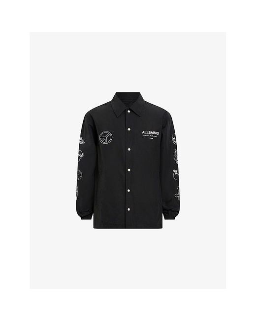 AllSaints Black Orbital Branded-Print Cotton-Blend Jacket for men