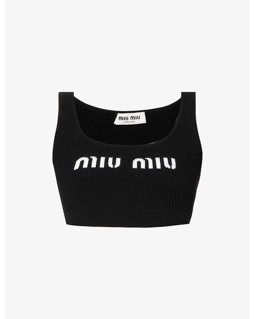 Miu Miu Black Logo-embroidered Stretch-woven Tank Top