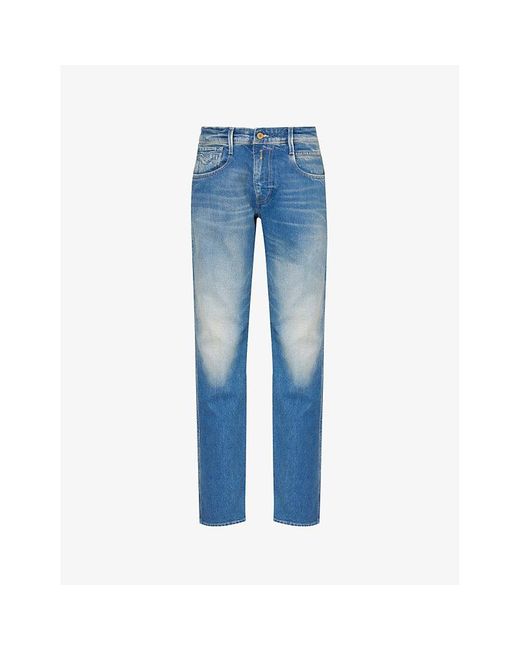 Replay Blue Anbass Slim-fit Straight-leg Stretch Jeans for men