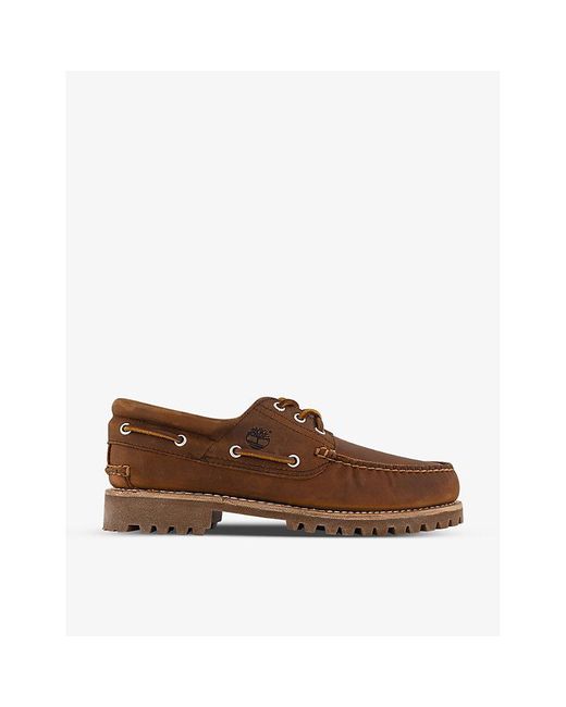 Timberland Brown Logo-embossed Leather Boat Shoes for men