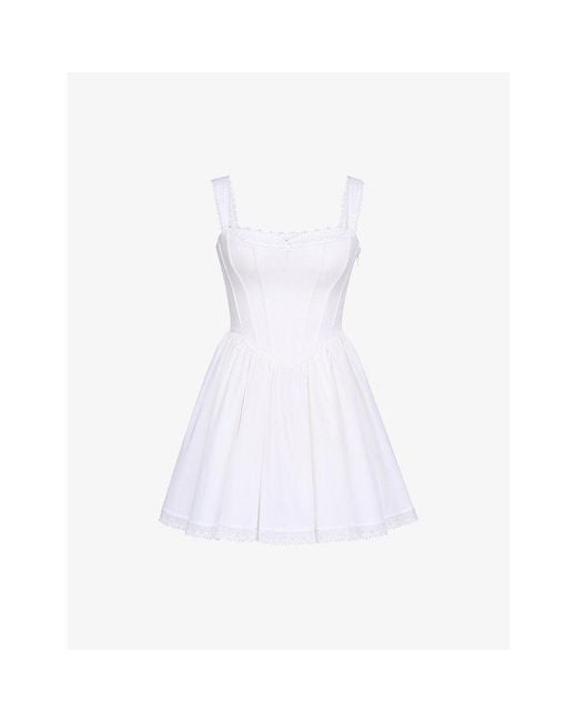 House Of Cb White Ami Corset-Bodice Stretch-Cotton Mini Dress Xs (A-C Cup)