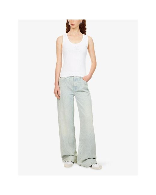 Sporty & Rich White For '47 X The New York Yankees Krystal Cropped Cotton-Jersey Tank Top