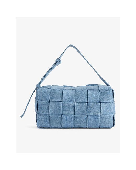 Bottega Veneta Blue Cassette Intrecciato-weave Denim Top-handle Bag