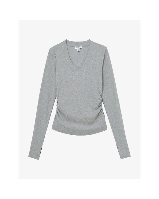 Reiss Gray Sandrine Ribbed Stretch-Cotton Top