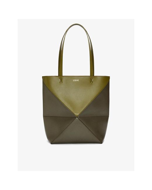 Loewe Green Puzzle Fold Leather Tote Bag