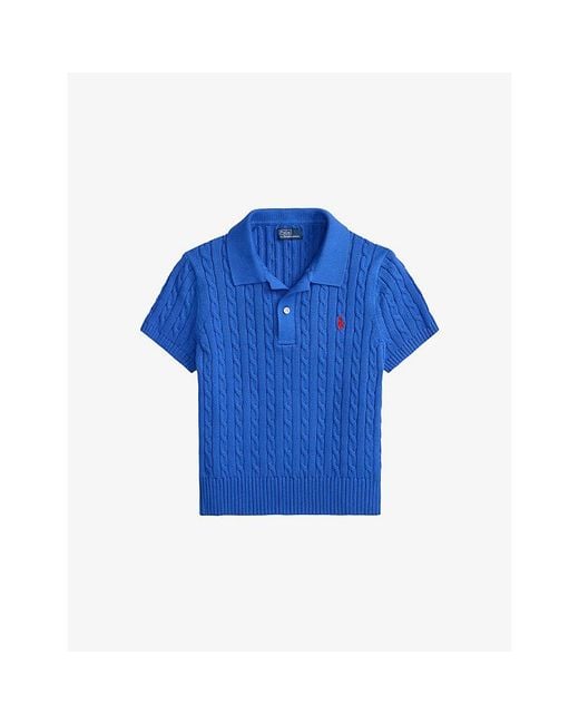 Polo Ralph Lauren Blue Cropped Cable-Knit Cotton Polo