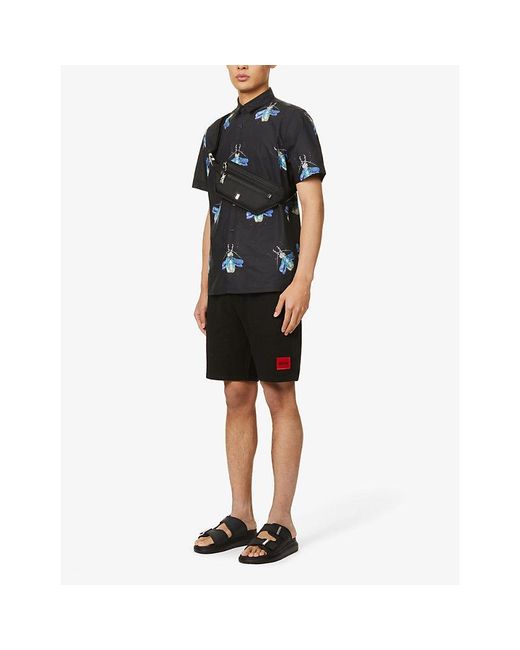 HUGO Black Logo-Patch Relaxed-Fit Cotton-Jersey Shorts for men
