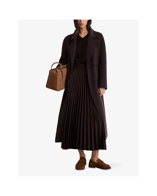Reiss Black Seren Pleated Woven Midi Skirt
