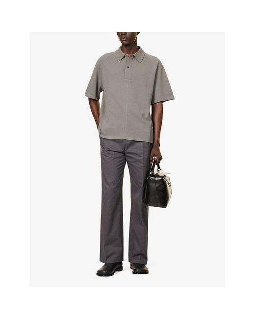 Loewe Gray Logo-embroidered Cotton Polo Shirt for men