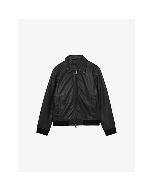 Reiss Black Charl Collared Leather Jacket for men