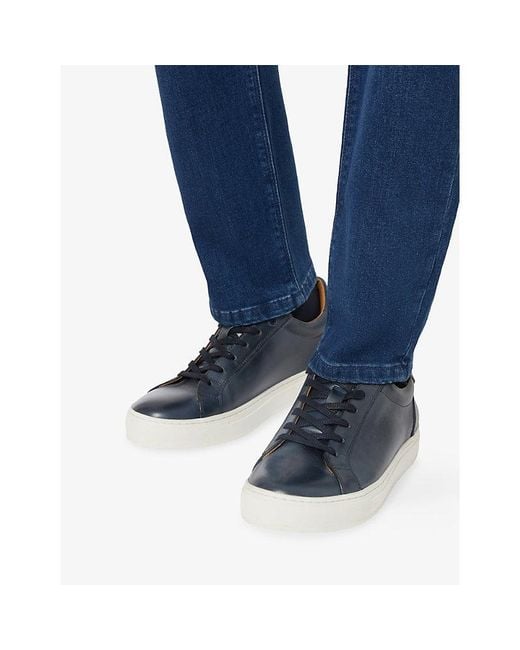 Boggi Blue Logo-Embossed Leather Trainers for men
