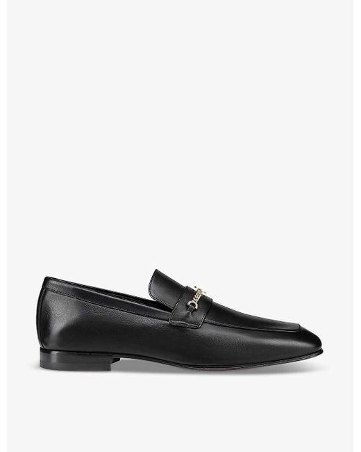 Christian Louboutin Black Mj Moc Chain-embellished Leather Loafers for men