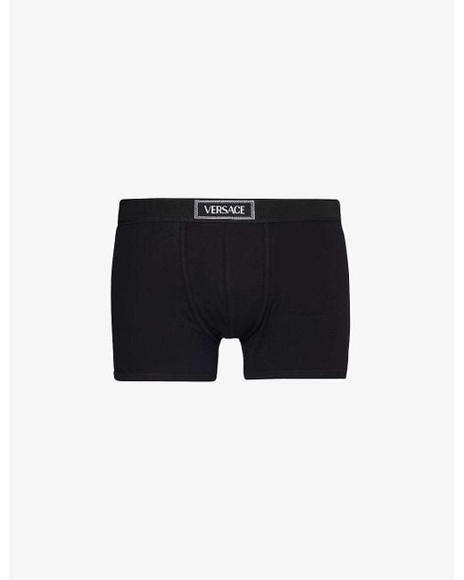 Versace Black Logo-waistband Stretch-cotton Trunk for men