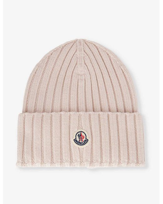 Moncler Natural Brand-tab Ribbed Wool-knit Beanie