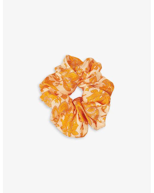 Sandro Orange Paisley-print Silk Scrunchie