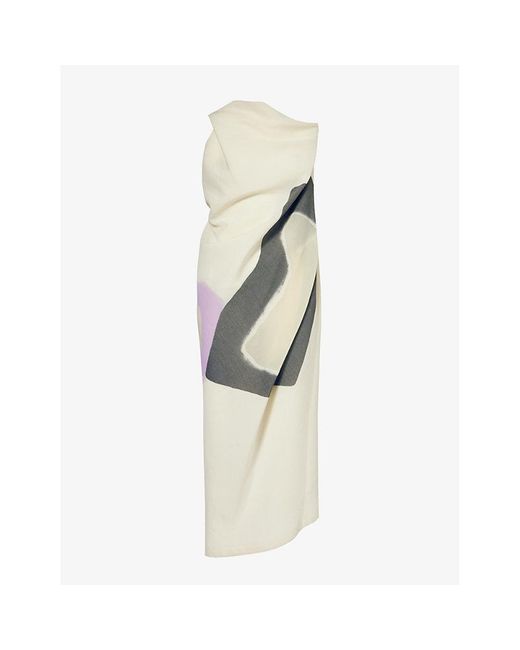 Issey Miyake White Meanwhile Graphic-pattern Voile Midi Dress