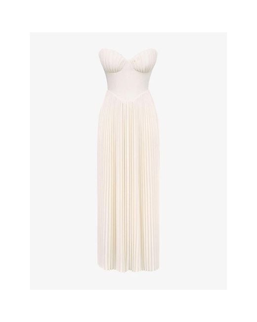 House Of Cb White Marcella Pleated Woven Maxi Dress Xs (A-C Cup)
