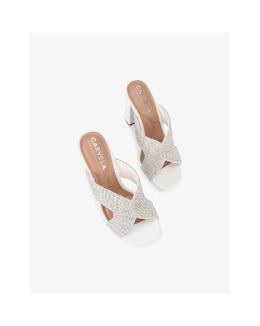 Carvela Kurt Geiger White Paparazzi Pearl-Embellished Faux-Leather Block-Heel Sandals