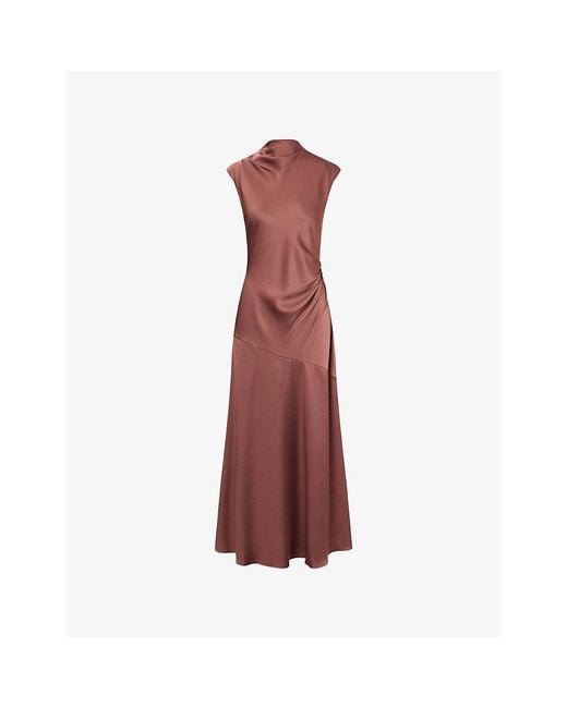 ME+EM Red Cowl-Neck Sleeveless Satin Maxi Dress