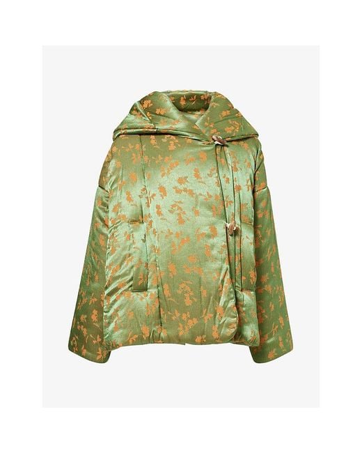 Dries Van Noten Green Vacali Floral-Print Puffer Jacket