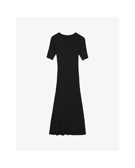 Joseph Black Fit-and-flare Ribbed Woven-blend Midi Dress