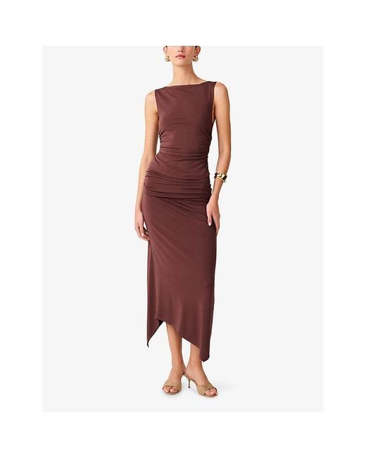 OMNES Brown Cancun Asymmetric-Hem Stretch-Jersey Midi Skirt