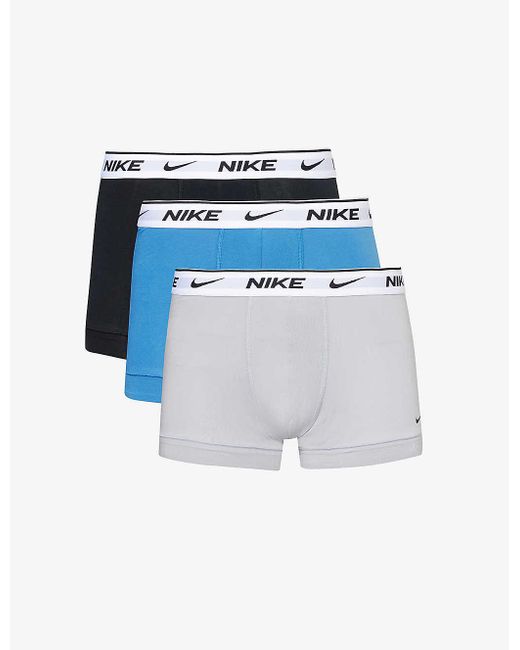 Nike White Logo-waistband Pack Of Three Stretch-cotton Trunks for men