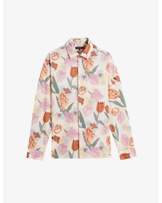 Ted Baker Natural Lorva Floral-print Regular-fit Cotton Shirt for men