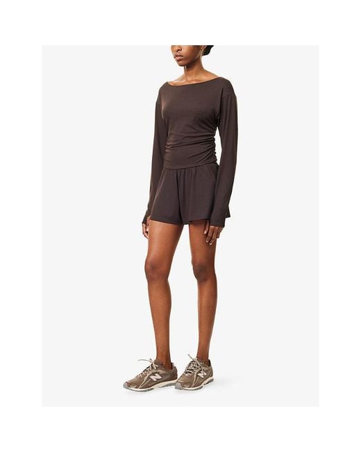 ADANOLA Brown Studio Side Spilt Woven Shorts