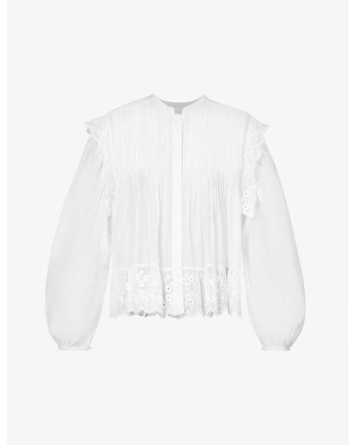 Isabel Marant Mikia Floral-broderie Cotton Silk-blend Blouse in White ...
