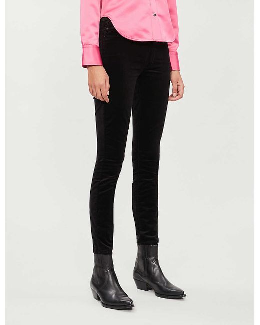 Mother Black Looker Velvet High-rise Skinny Jeans
