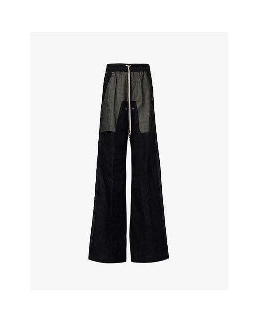 Rick Owens Black Bela Semi-sheer Relaxed-fit Flared-leg Cotton Trousers for men