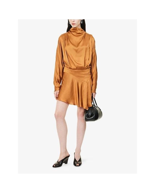 Isabel Marant Brown Neline Draped Satin Mini Dress